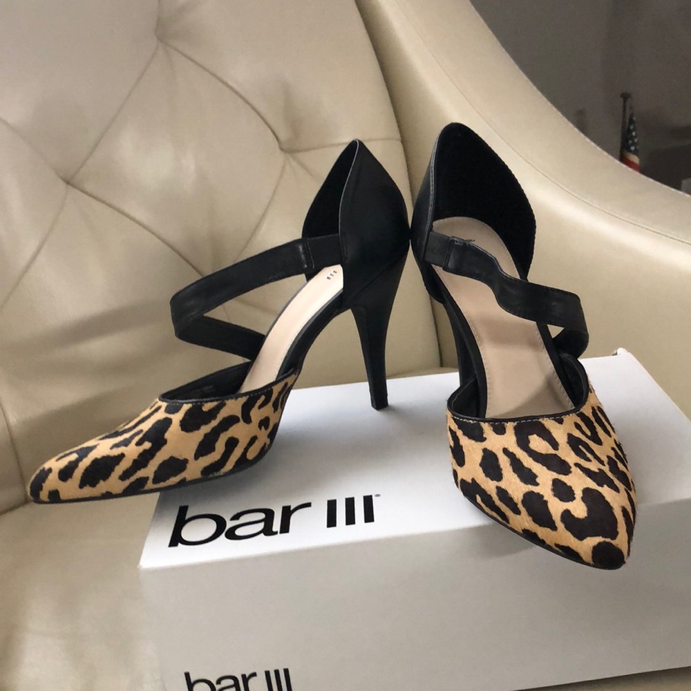 Bar III Edith Leopard Print Calf Fur & Leather D'Orsay Pumps - Size 10M